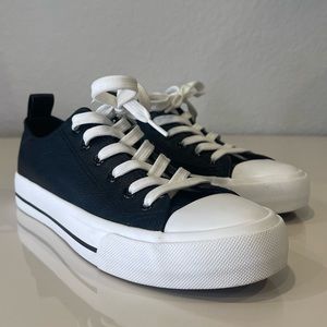 Fracora Black Leather Tennis Shoes Low Top